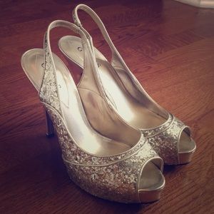 GUESS Gold Glitter Heels